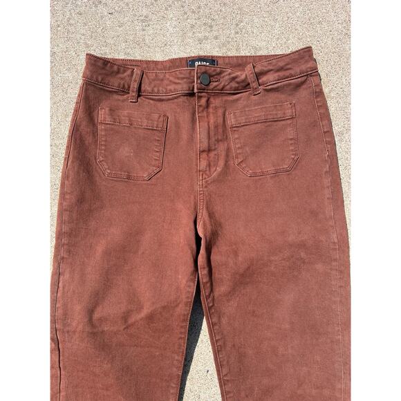 Paige Pants Women Sz 30 Mahogany Brown Slim Straight Kick Flare Zip Fly 4-Pocket - Picture 2 of 8
